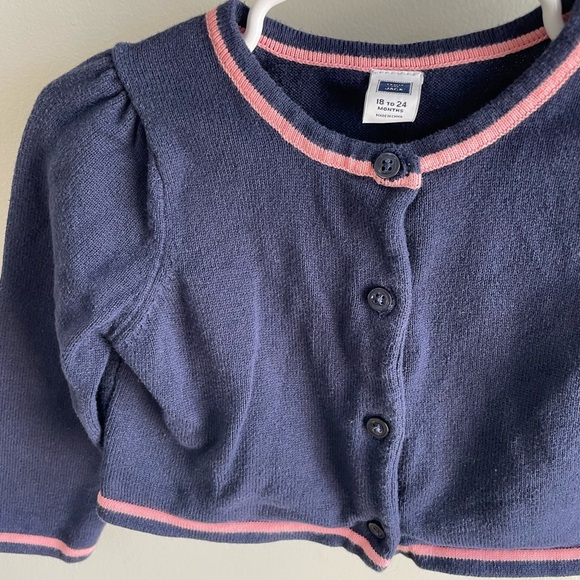 Janie and Jack Baby Girl Cardigan - Navy Blue/Pink - Size 18-24 Months - Picture 9 of 10
